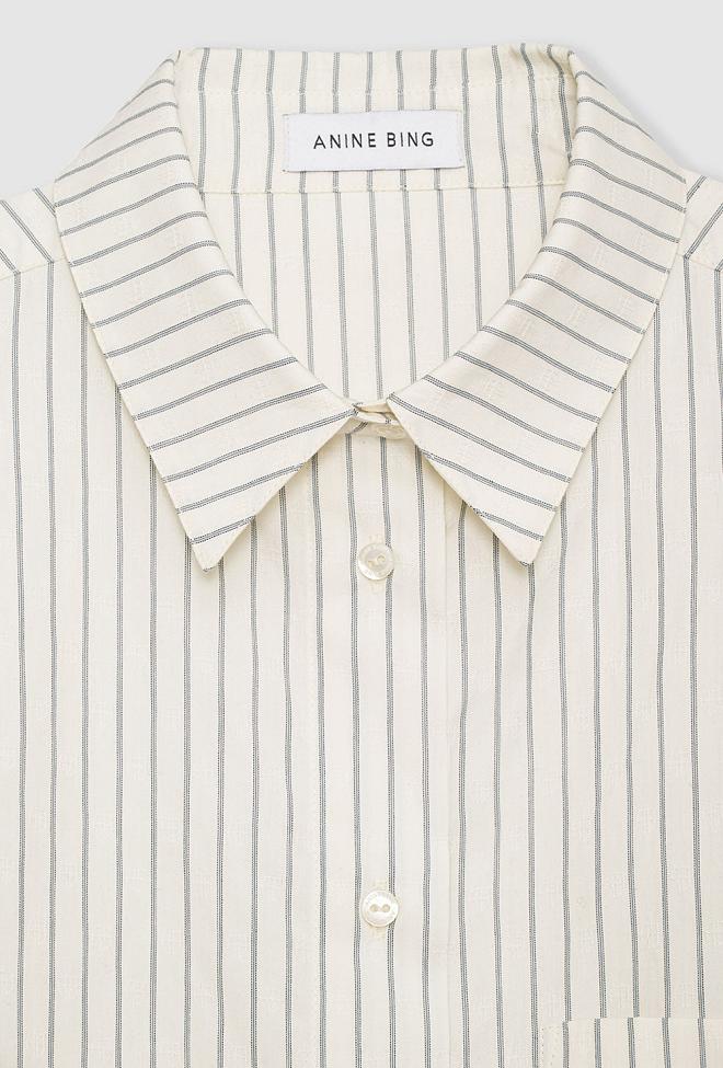 Anine Bing Braxton Shirt Ivory And Blue Monogram Stripe 4